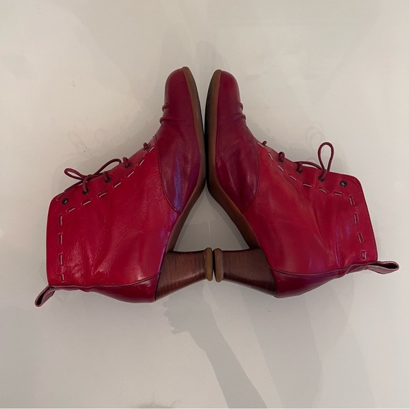 JOHN FLUEVOG Leather Lace-Up Ankle Boots Rounded Toe Red - Picture 10 of 15